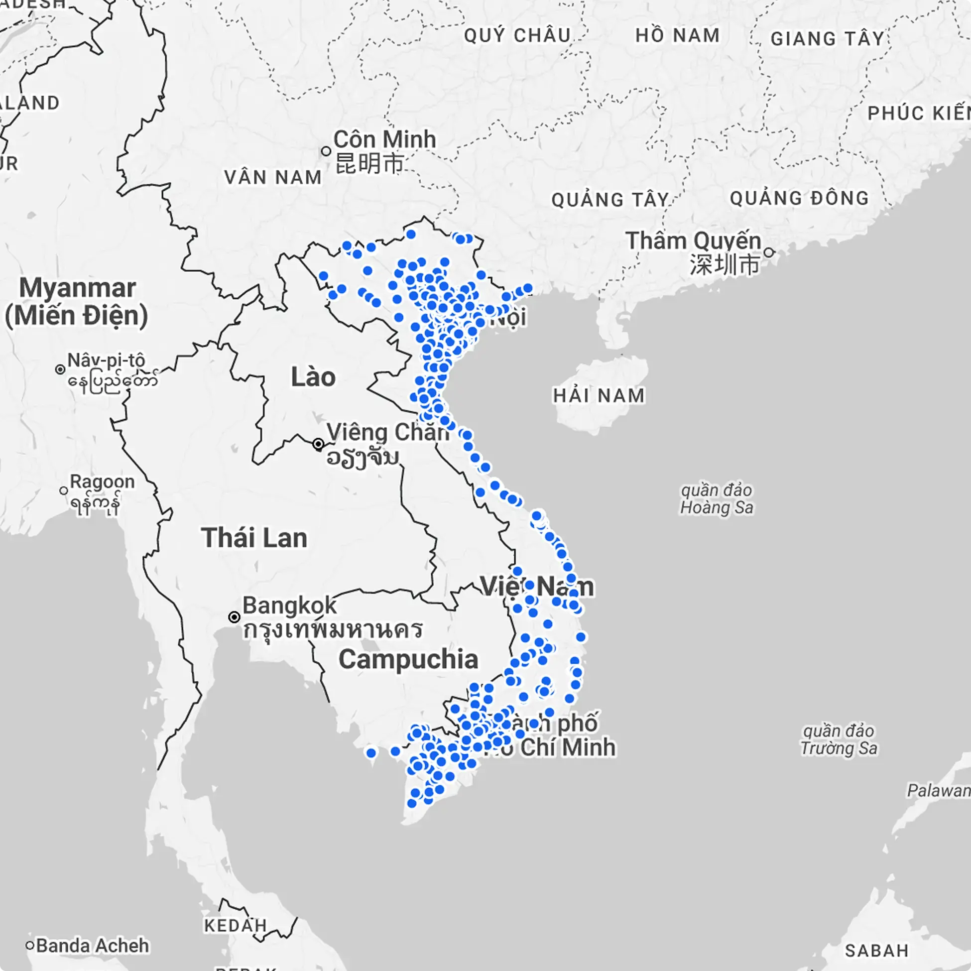 Bản đồ mạng lưới trạm sạc